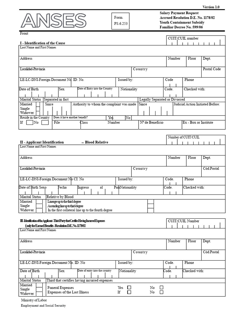 Ps.6.253 Request For Payment of Accrued Wages Family Contention Subsidy ...