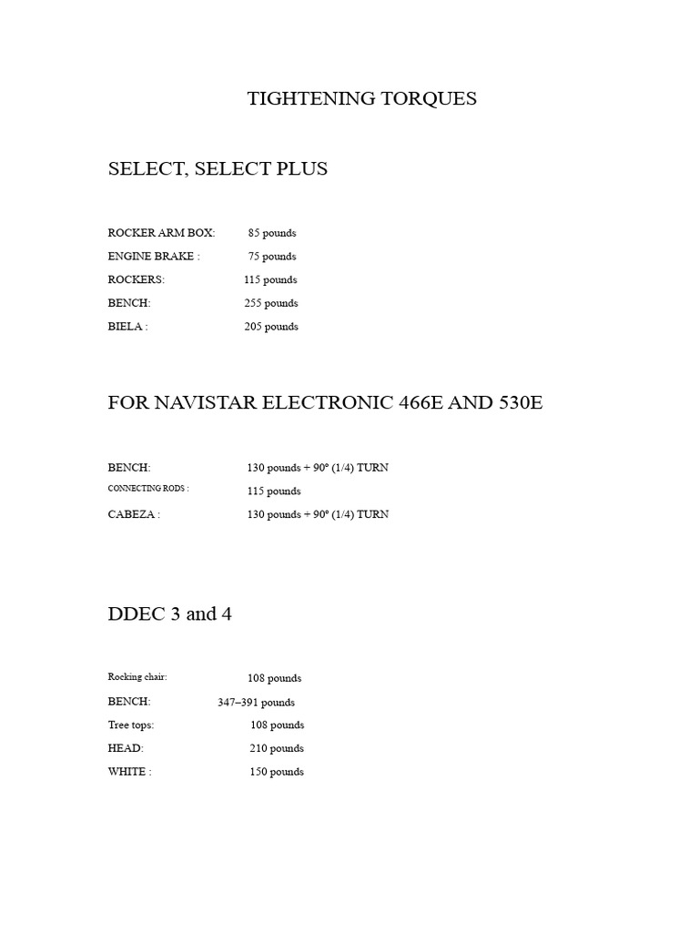 Engine Torque Specifications Guide | PDF