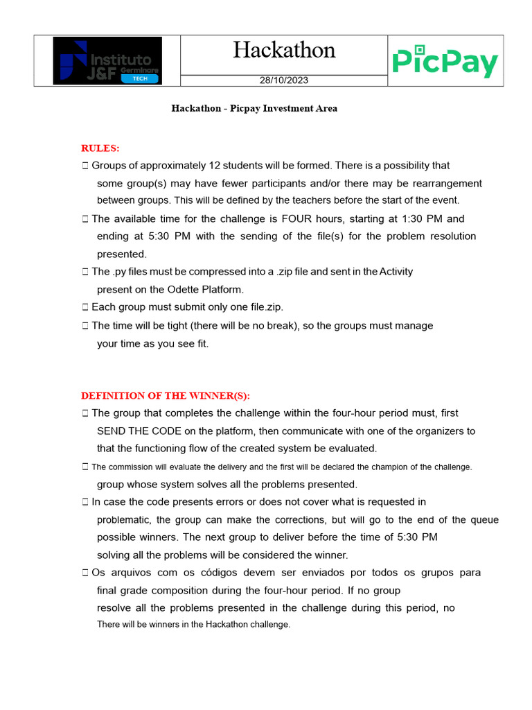 Picpay Hackathon Rules & Schedule | PDF | Software Development ...