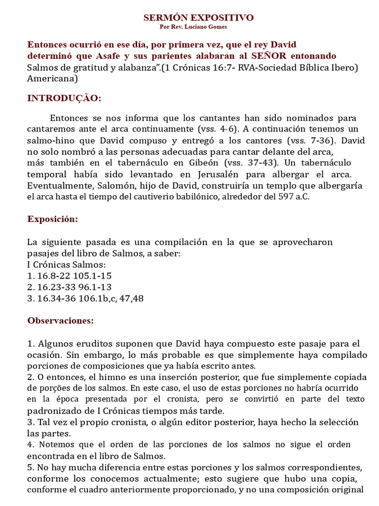 Alabanza y Gratitud en I Crónicas 16 | PDF | Salmos | Arca de la Alianza