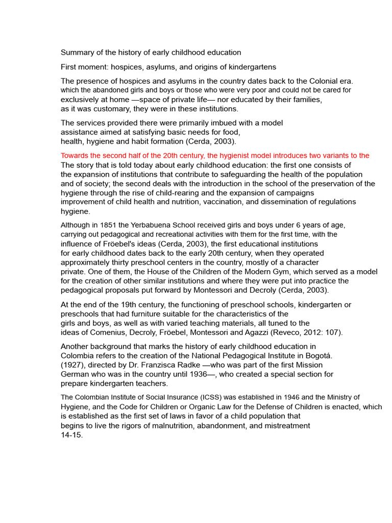 History of Early Childhood Education | PDF | Preschool | Kindergarten