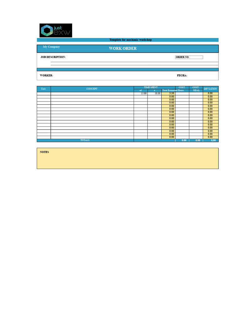 Mechanic Workshop Work Order Template | PDF
