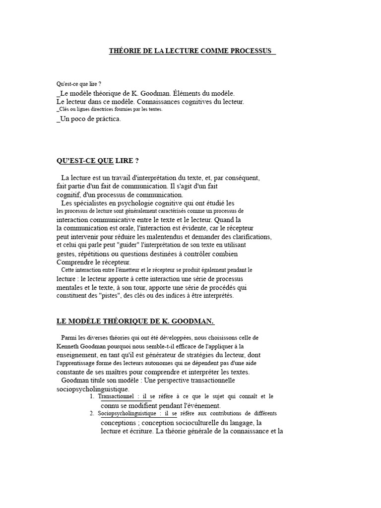 Théorie de la lecture selon K. Goodman | PDF | Cognition ...