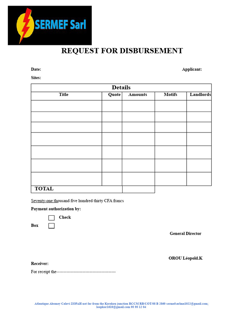 Fund Disbursement Request Form | PDF | Receipt | Business