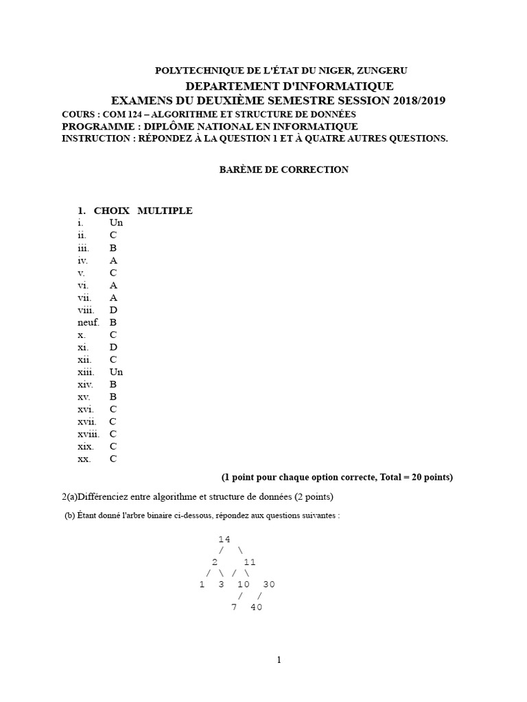 Com 124 Examen 2019 Schéma de Notation Régulier | PDF | Algorithmes ...