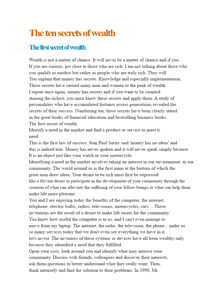 Ten Secrets to Building Wealth | PDF | Salary | Expense