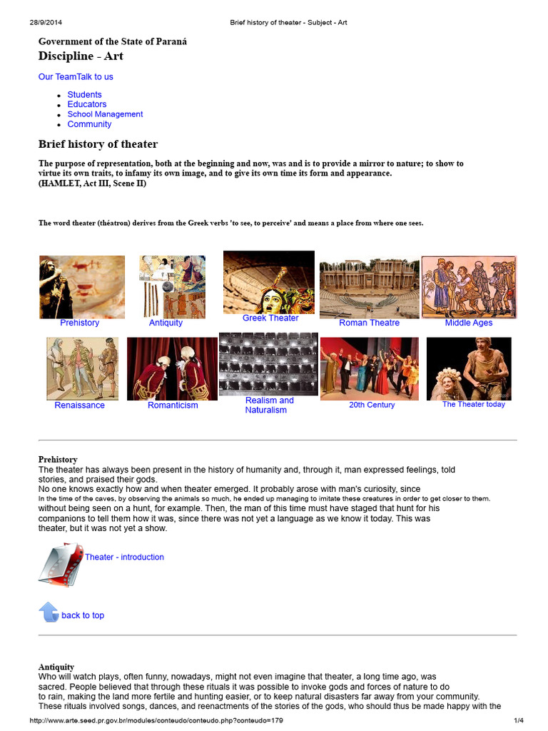 Brief History of Theater Overview | PDF | Theatre | Realism (Arts)