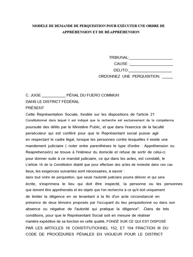 Demande de perquisition judiciaire urgente | PDF | Perquisition | Loi ...