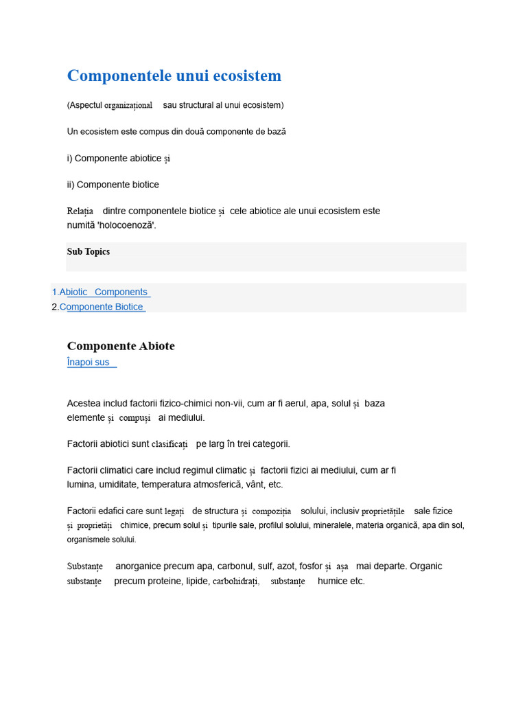 Componentele Unui Ecosistem | PDF