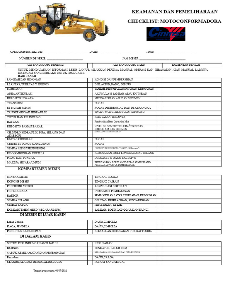 Checklist Keamanan Motoconformadora | PDF