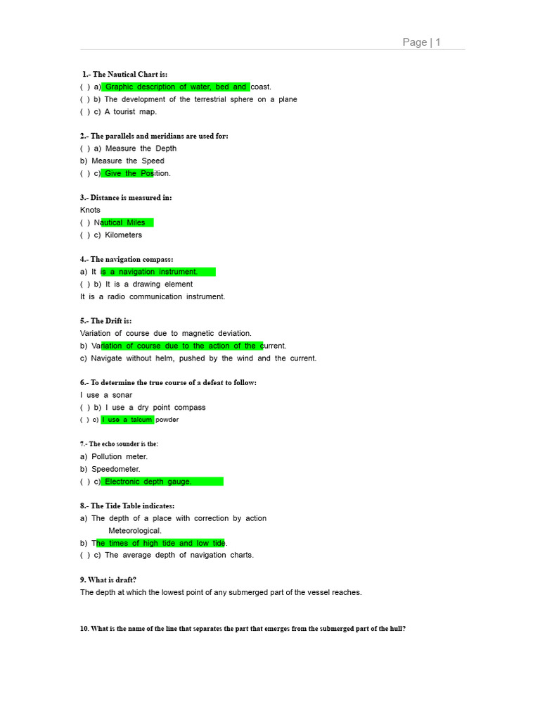 Nautical Navigation Quiz Questions | PDF | Navigation | Compass