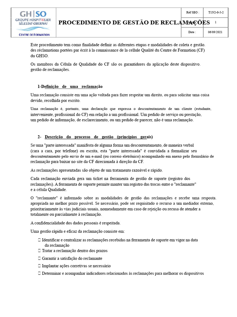Gestão de Reclamações no CF GHSO | PDF | Mediação