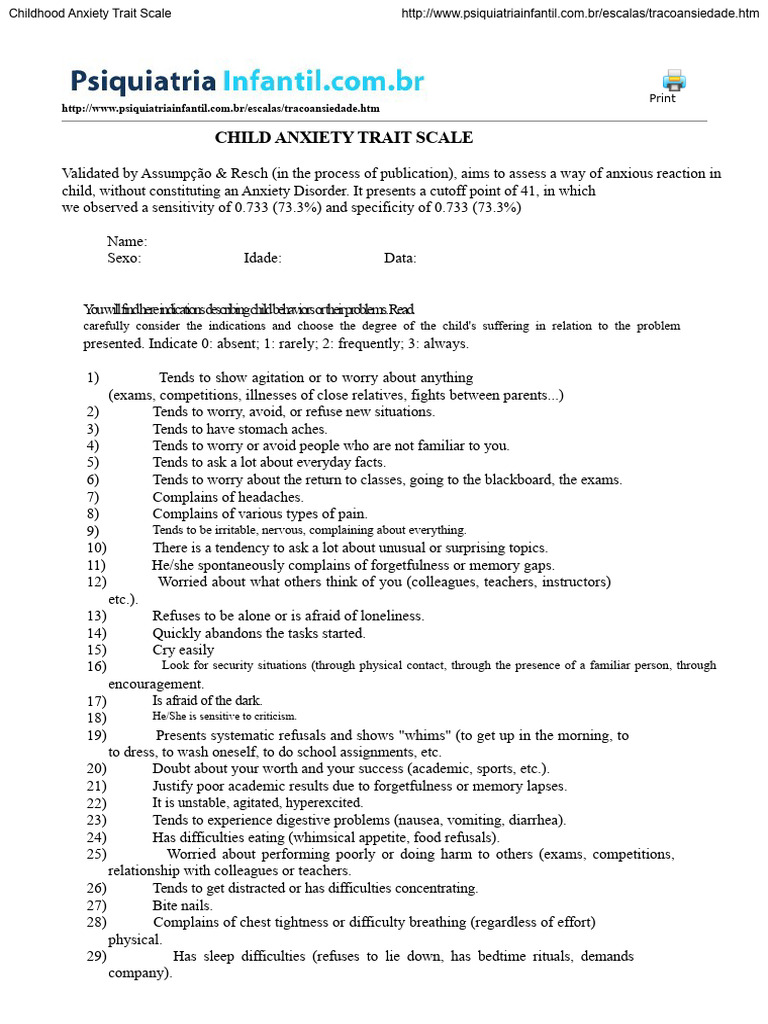 Child Anxiety Trait Scale | PDF | Anxiety | Psychology