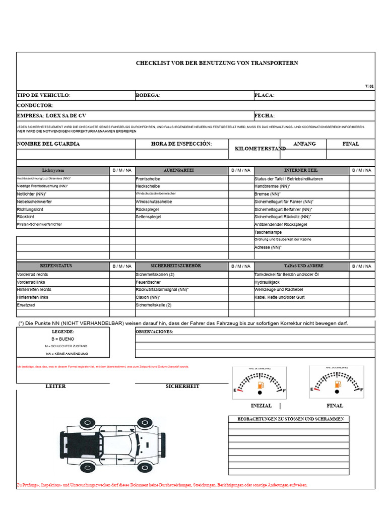 Fahrzeug Checkliste | PDF