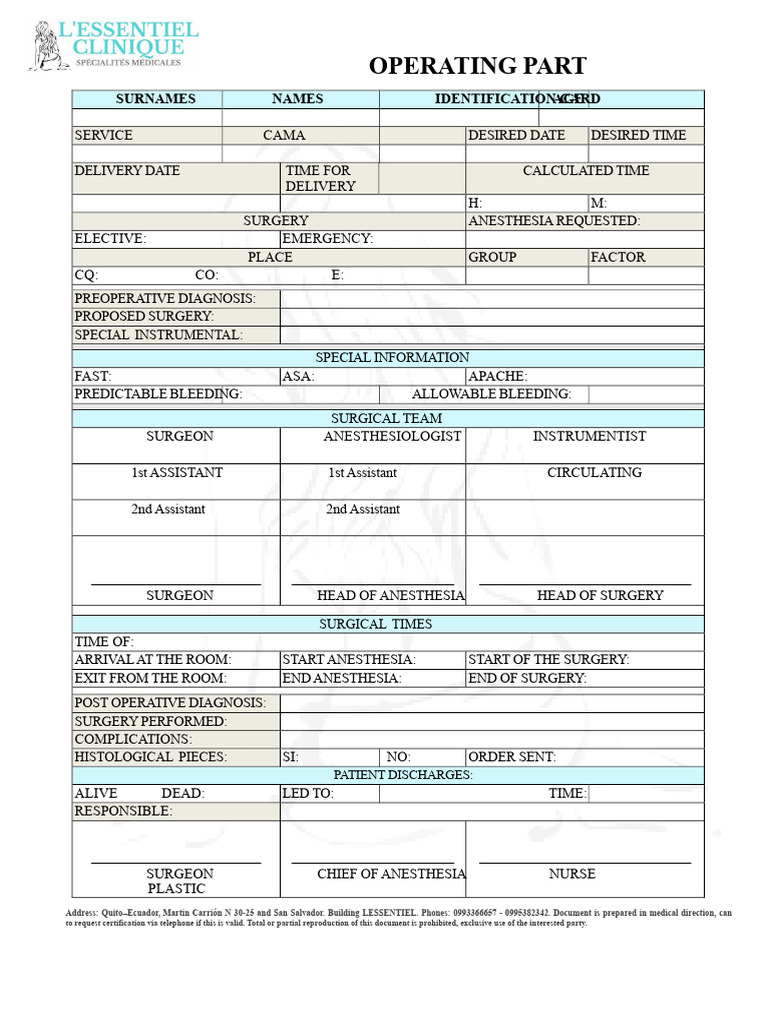 Operational Part Format | PDF | Surgery | Anesthesia