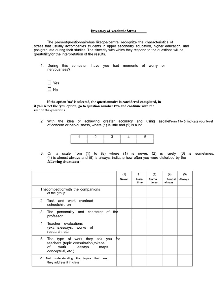 Academic Stress Inventory Questionnaire | PDF | Likert Scale | Emotions