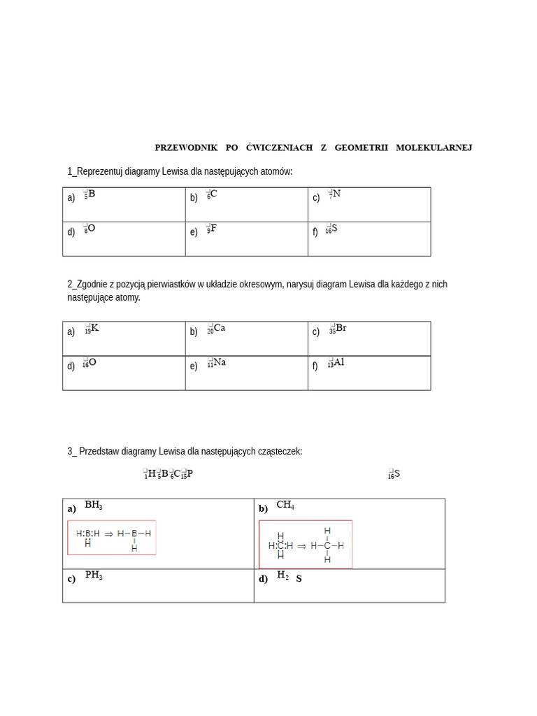 Przewodnik po ćwiczeniach z geometrii molekularnej - Kopia | PDF