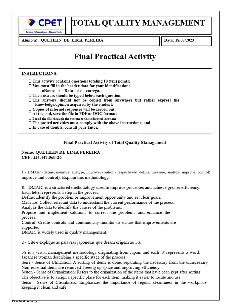 Total Quality Management Overview | PDF | Quality (Business) | Six Sigma