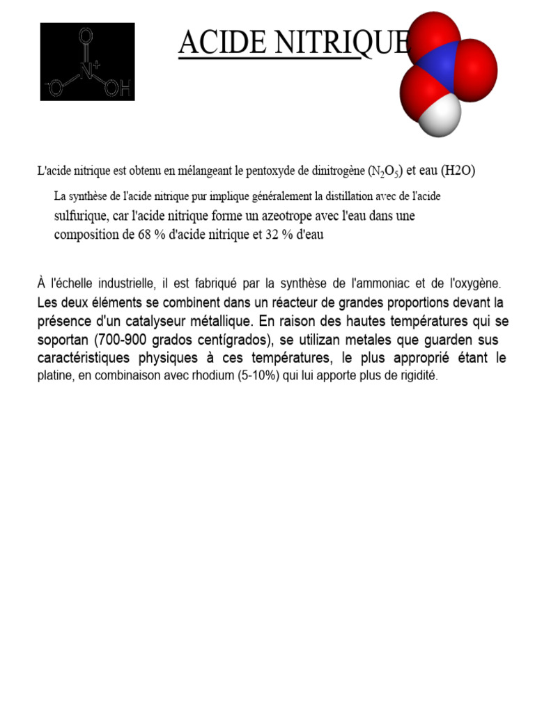 Synthèse et propriétés de l'acide nitrique | PDF | Acide nitrique | Chimie