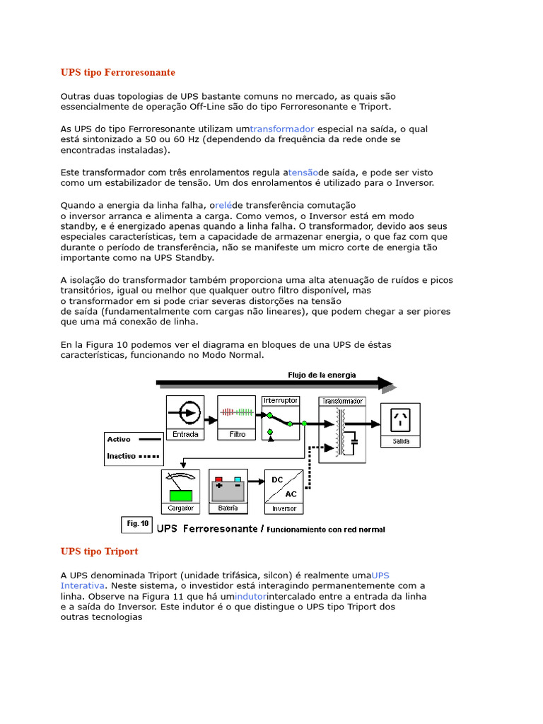 Tipos de UPS: Ferroresonante e Triport | PDF | Retificador | Transformador