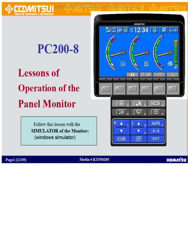 Course Operation Panel Monitor Hydraulic Excavator pc200 8 Komatsu PDF ...