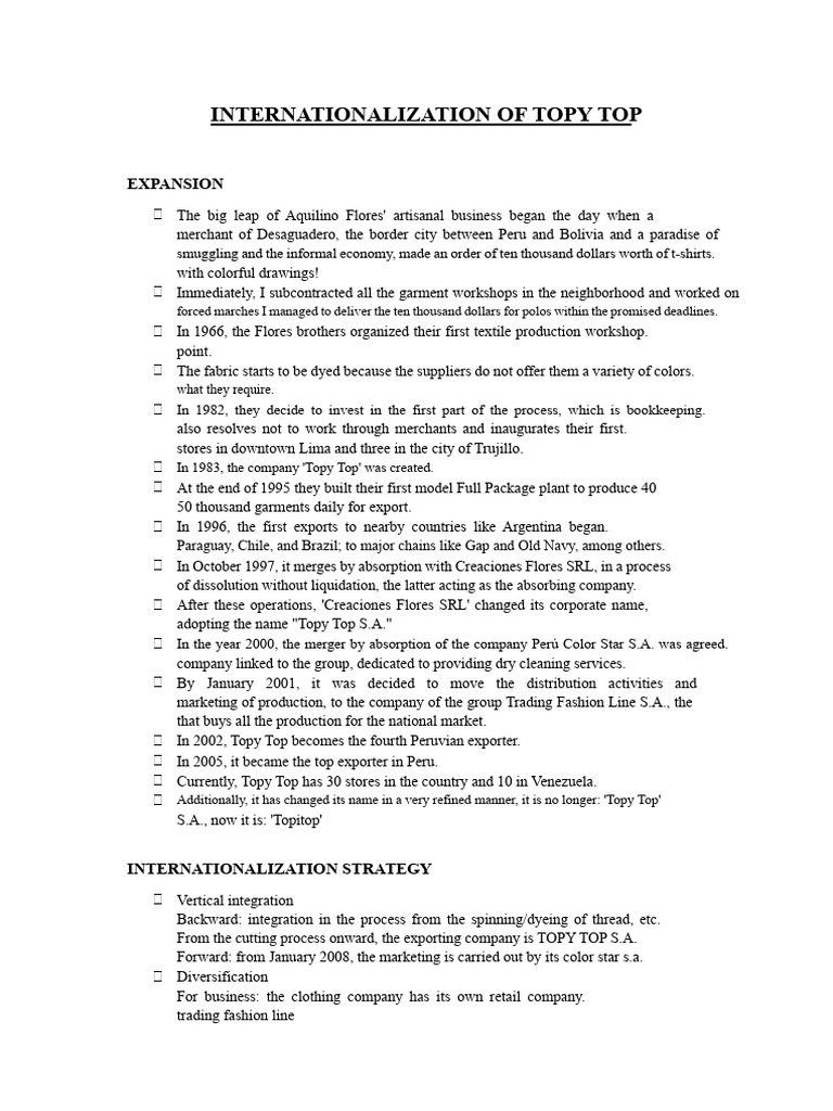 Topy Top's International Expansion Journey | PDF | Peru | Economies