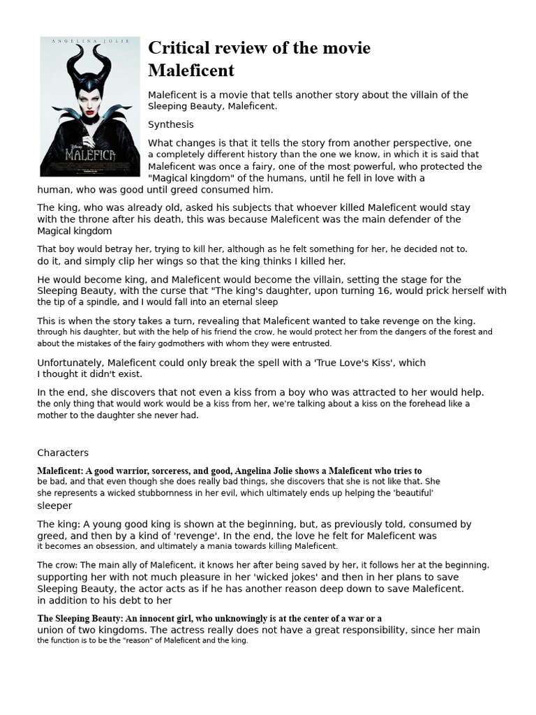 Critical Review of The Movie Maleficent | PDF