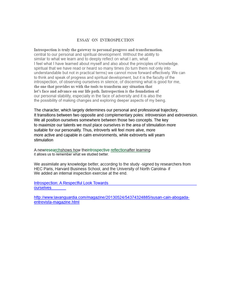 Essay On Introspection 1 | PDF