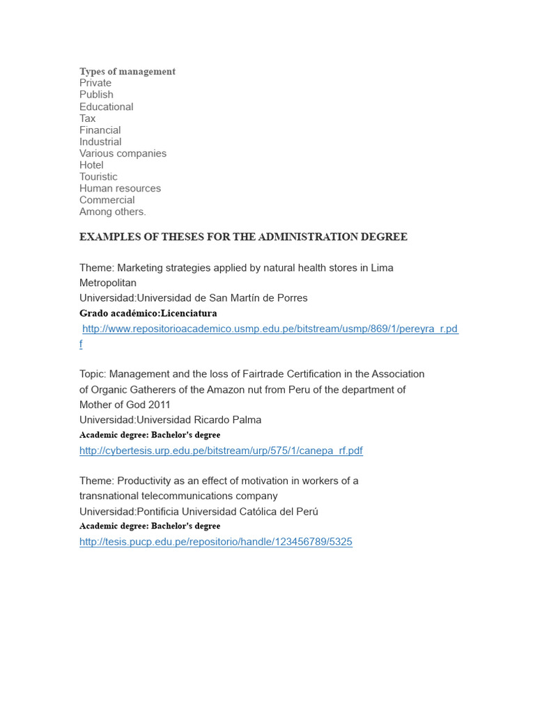 Management Thesis Topics and Examples | PDF | Peru | Strategic Management