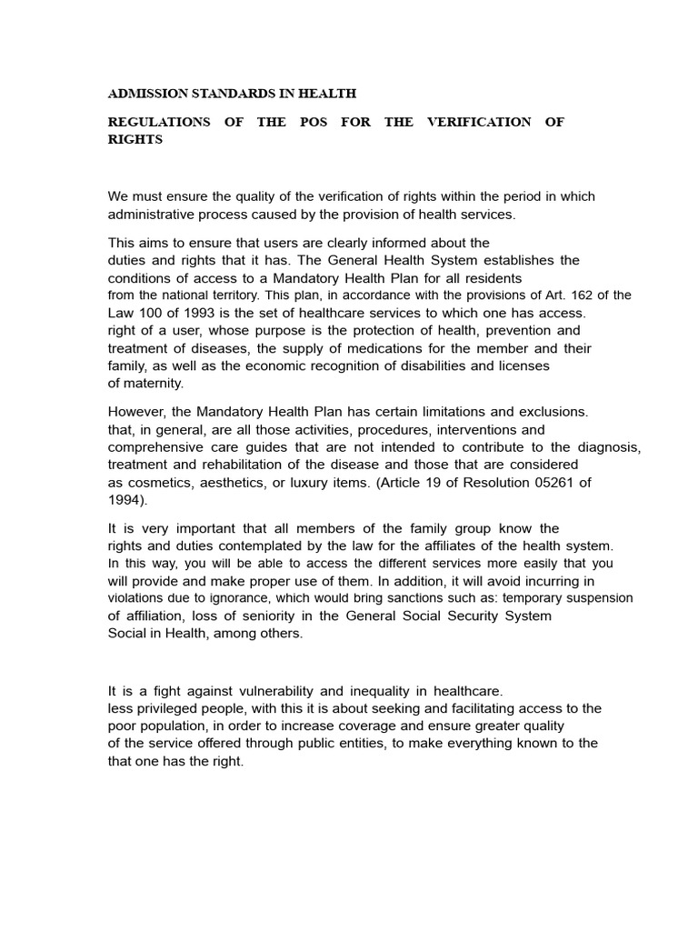 Health Admission Standards and Rights | PDF | Identity Document ...