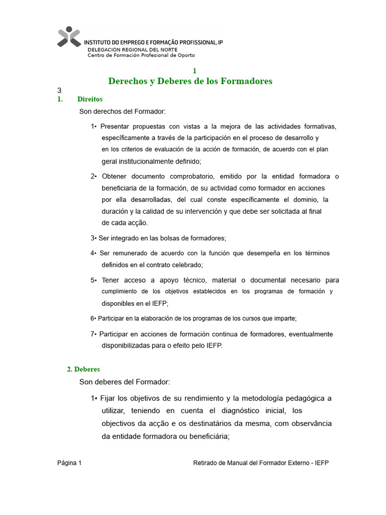 Derechos y Deberes de Formadores | PDF | Educación vocacional