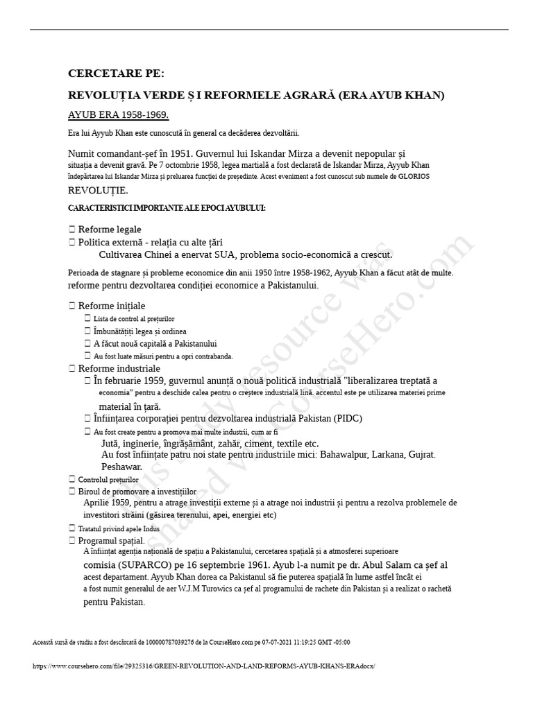 Revoluția Verde Și Reformele Funciare În Era Ayub Khan | PDF