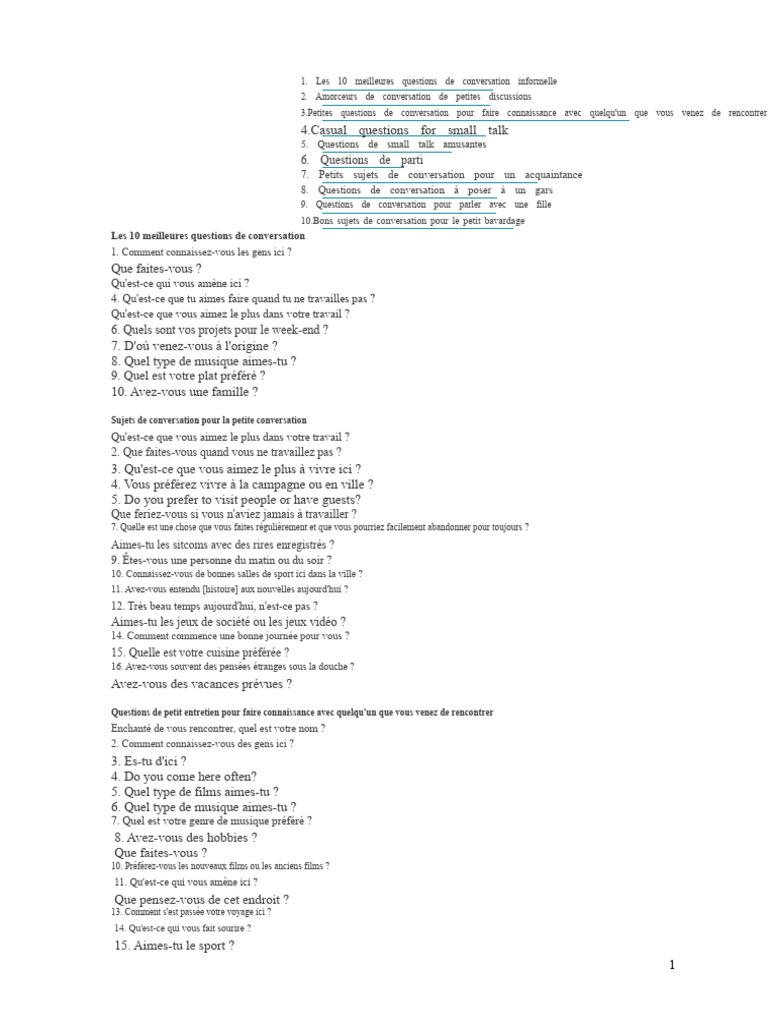 Questions pour converser facilement | PDF