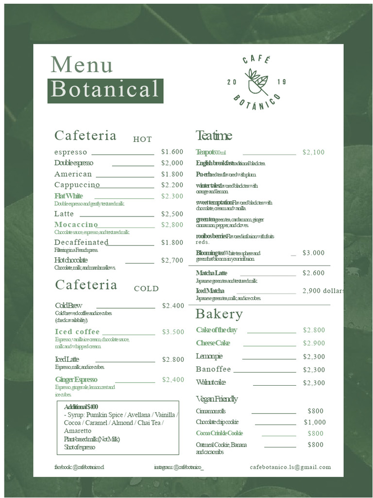 Botanical Cafe Menu Baja | PDF | Non Alcoholic Drinks | Drink