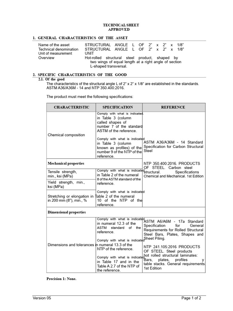 STRUCTURAL ANGLE L OF 2 X 2 X 1.8 | PDF | Specification (Technical ...