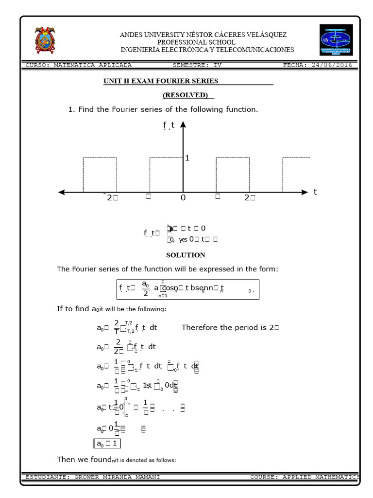 Fourier Series Exam Solutions | PDF | Fourier Analysis | Mathematical ...