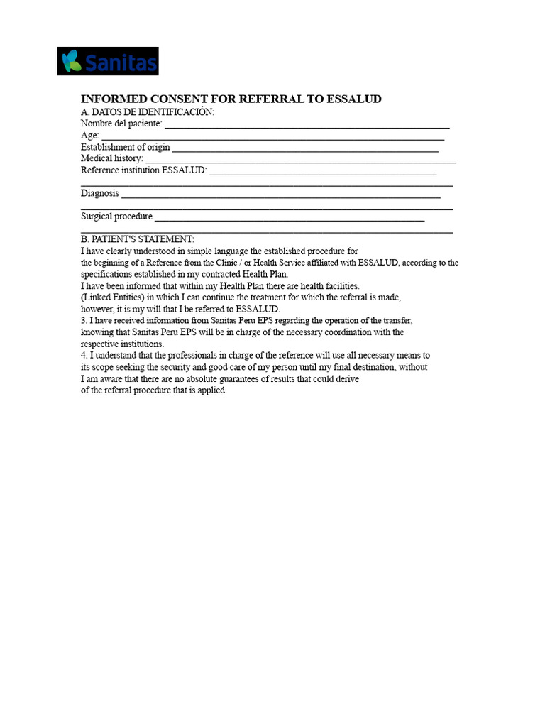 Informed Consent for ESSALUD Referral | PDF | Informed Consent ...
