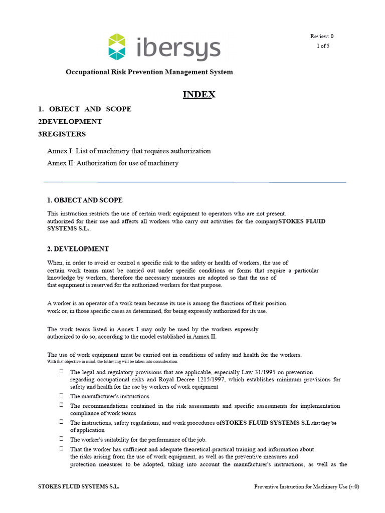 Preventive Instruction Authorization For Machinery Use | PDF ...