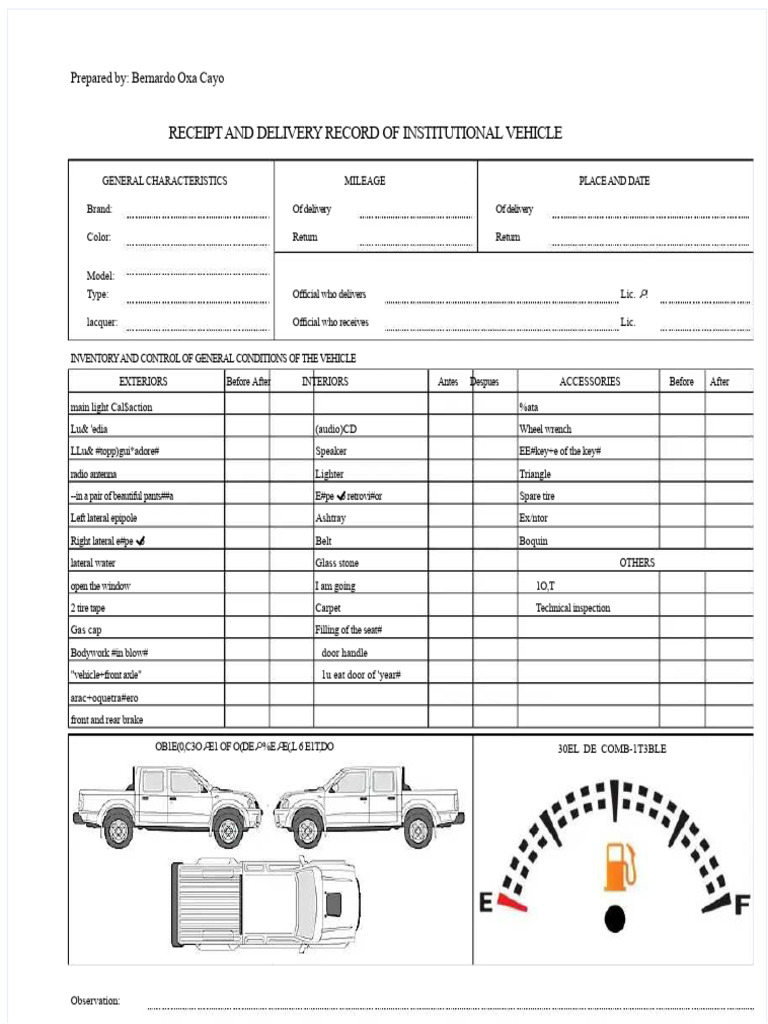 Vehicle Receipt and Delivery Record | PDF | Rear Wheel Drive Vehicles ...