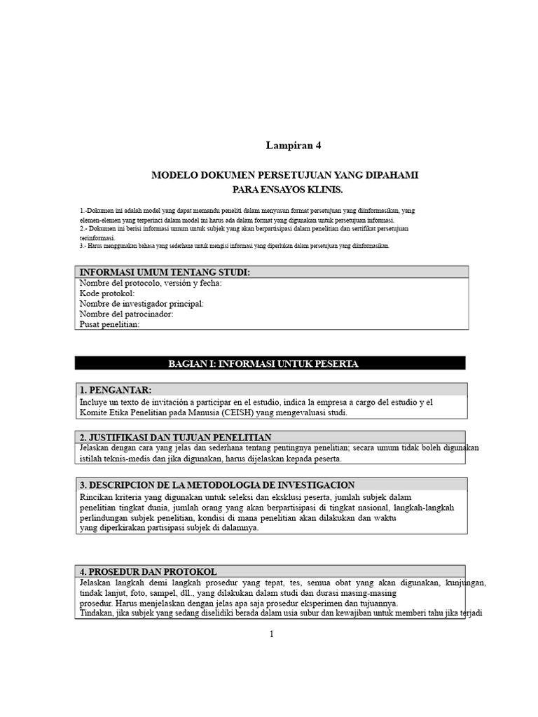 Model Persetujuan Informasi Penelitian Klinis | PDF