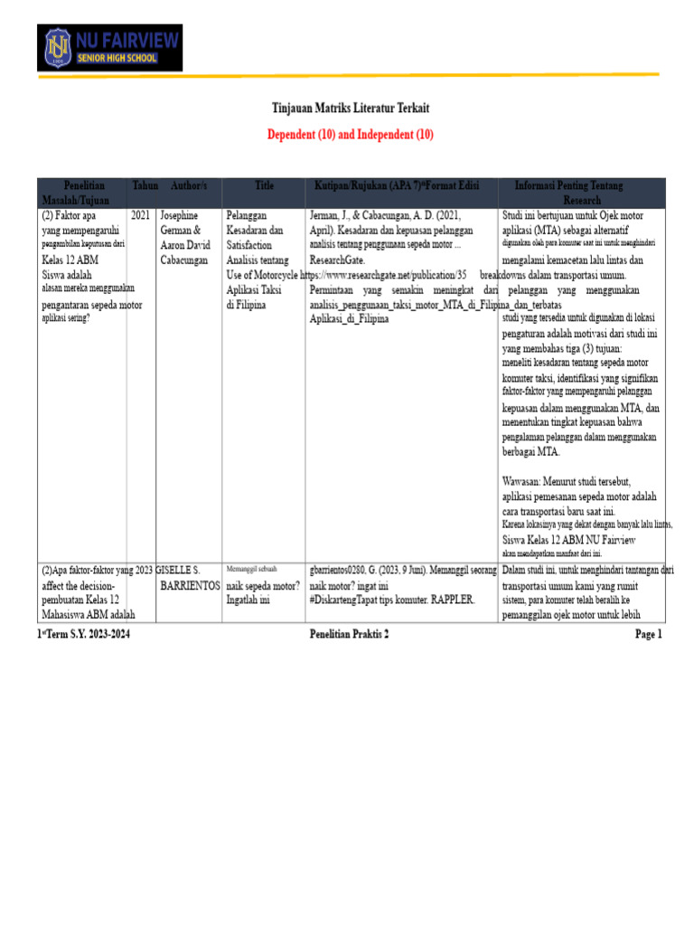 Matris RRL | PDF