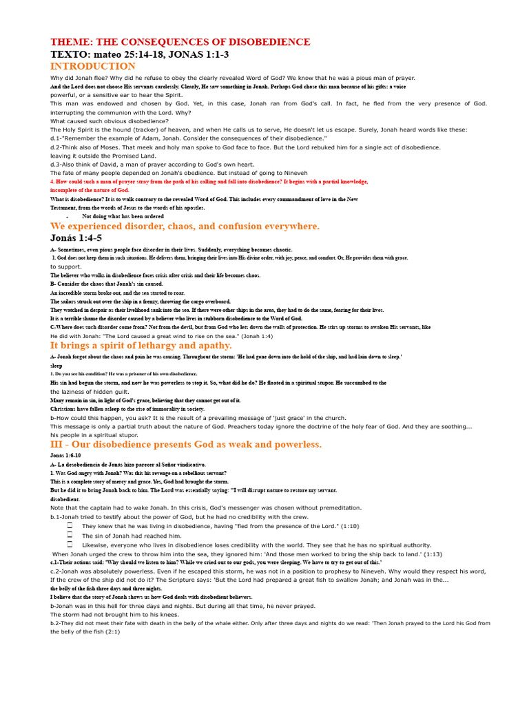 Consequences of Disobedience in Jonah | PDF | Jonah | Religious Belief ...