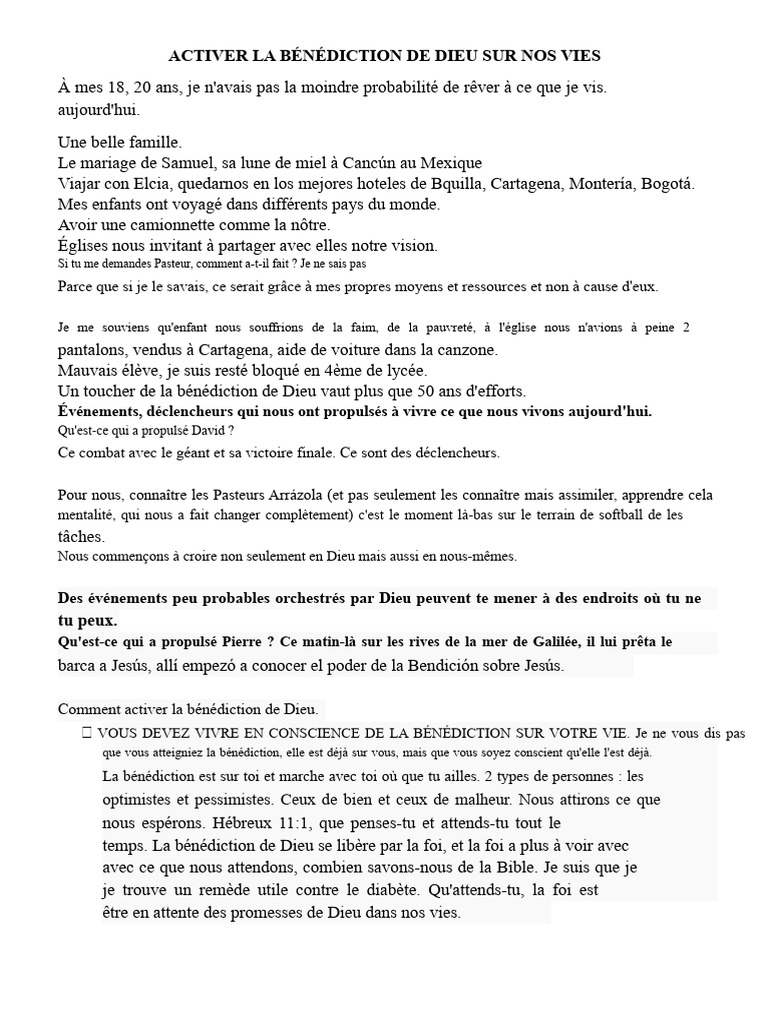 Activer la bénédiction de Dieu dans nos vies | PDF