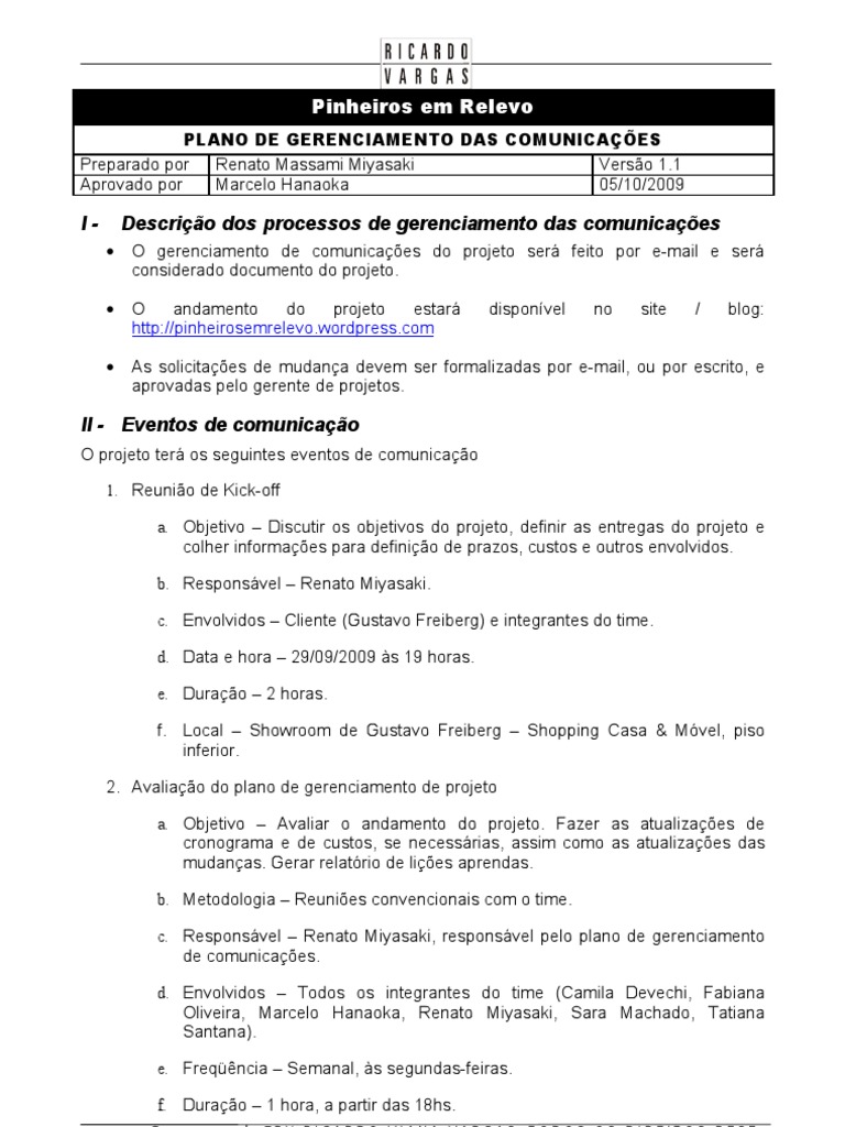 Plano De Gerenciamento Das Comunicacoes Pdf Business Science
