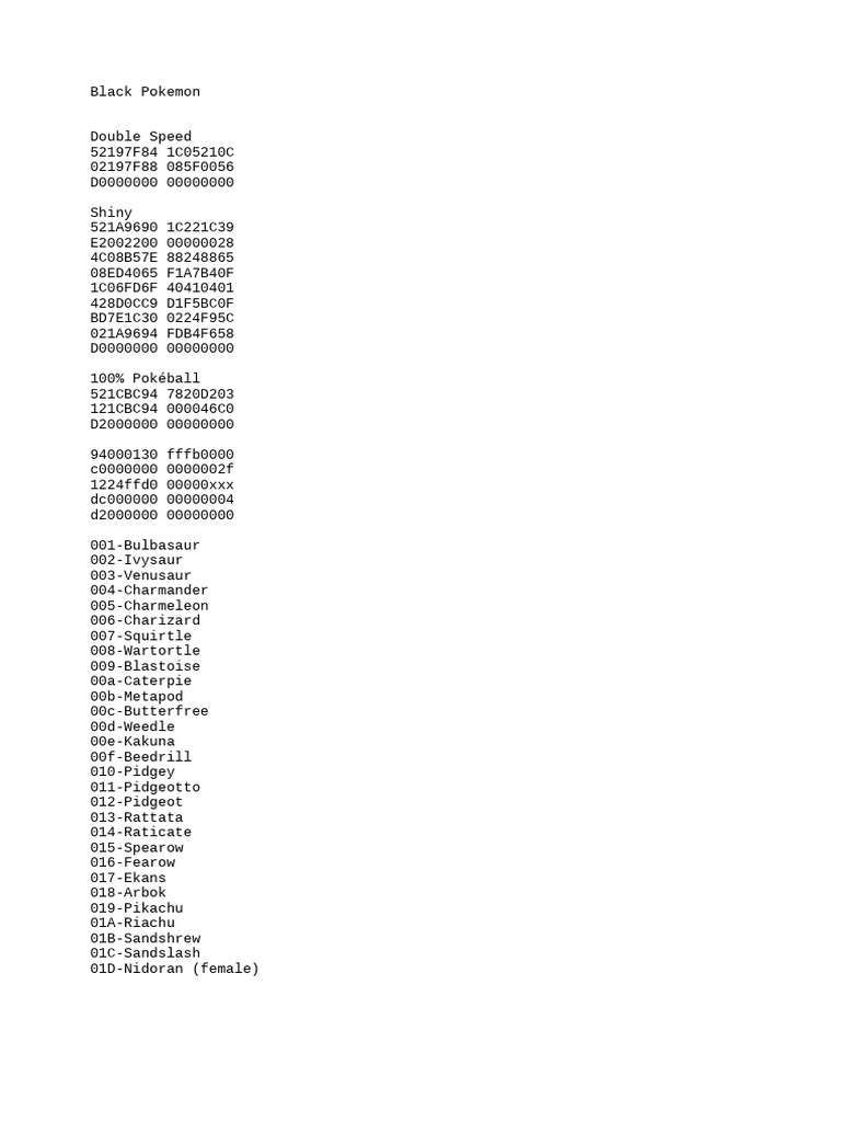 Pokemon Black Cheats | PDF