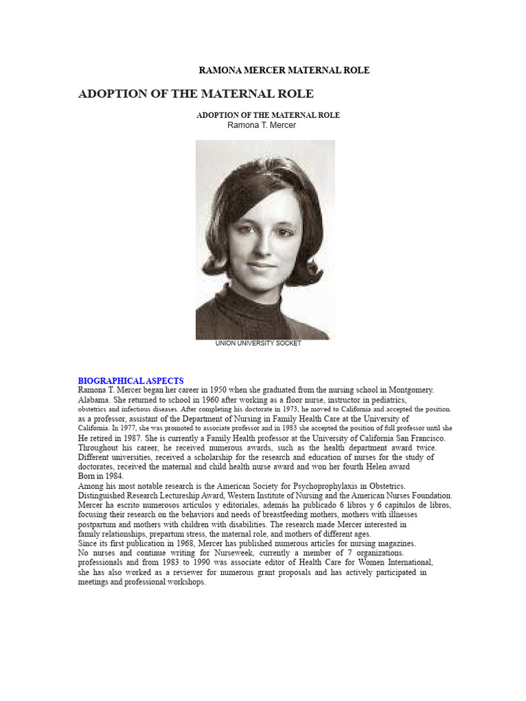 Ramona Mercer's Maternal Role Theory | PDF | Theory | Mother