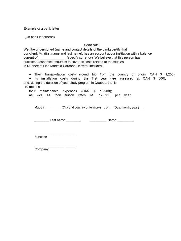 Bank Letter for Student Financial Support | PDF