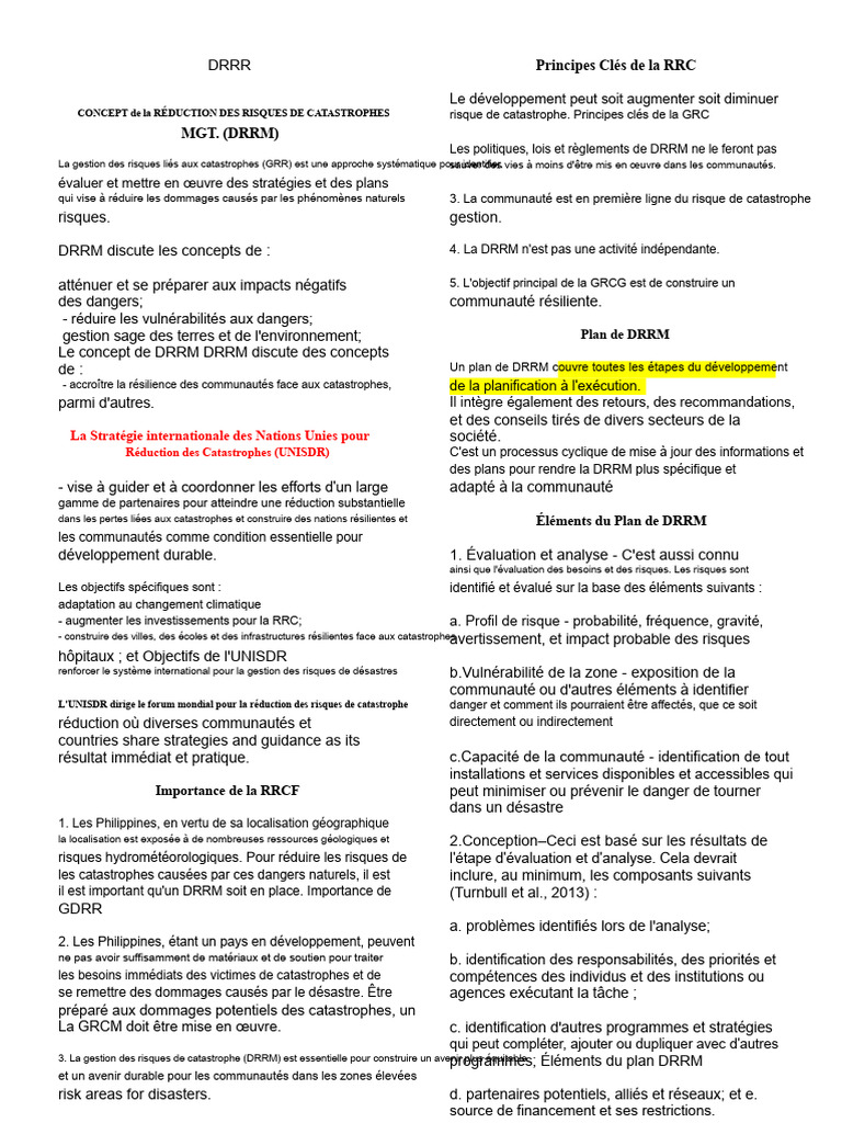 Principes de Gestion des Risques de Catastrophes | PDF | Risque ...