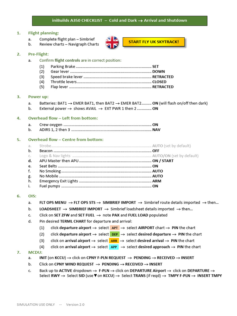 A350 Cold and Dark Checklist Guide | PDF | Aviation | Aircraft