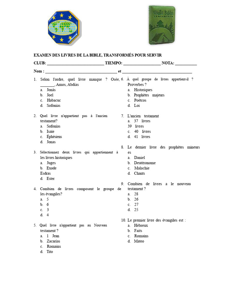 Quiz sur les livres de la Bible | PDF | Contenu de la Bible | Bible